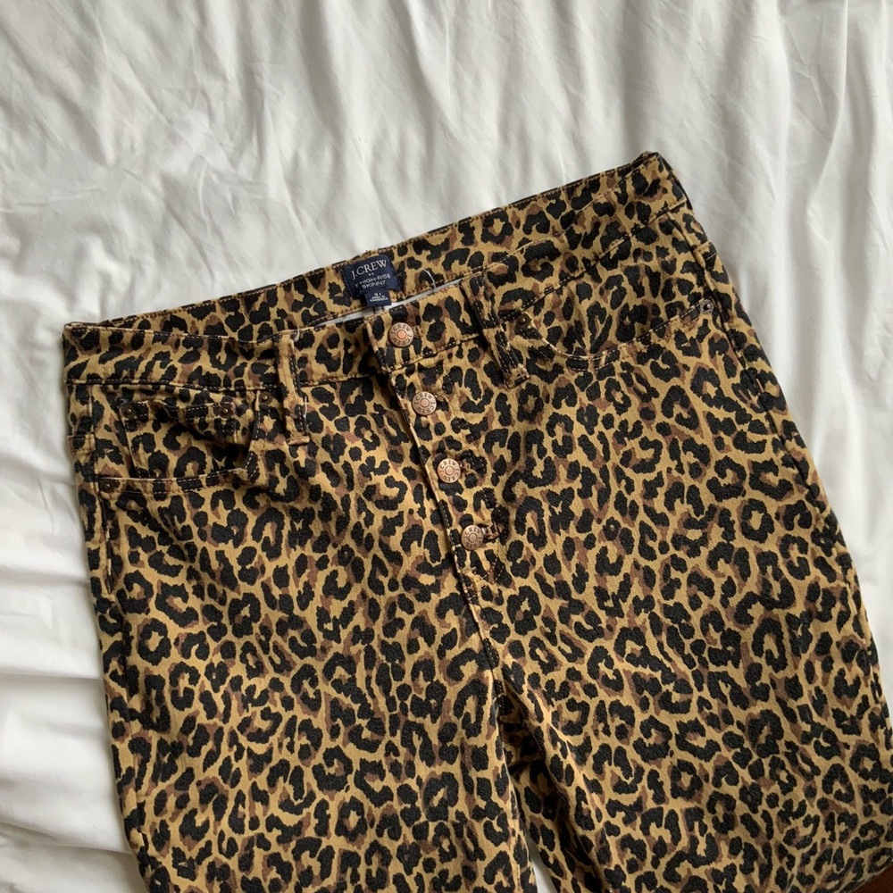 Womens J.Crew 9" High Rise Skinny Leopard Print Jeans Animal print